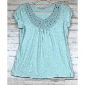 Wrangler Crochet Lace Scoop Neck Top Size Medium Blue Cap Sleeve